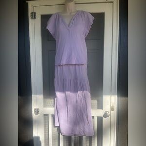 Lilac Tiered Maxi Skirt and top set Lightweight Summer Womens size Medium